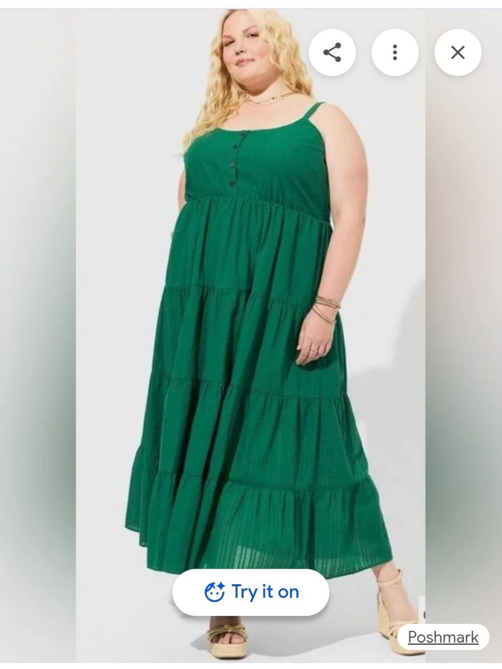 torrid Emerald Green Tiered Maxi Dress with Spaghetti Straps - Picture 4 of 5